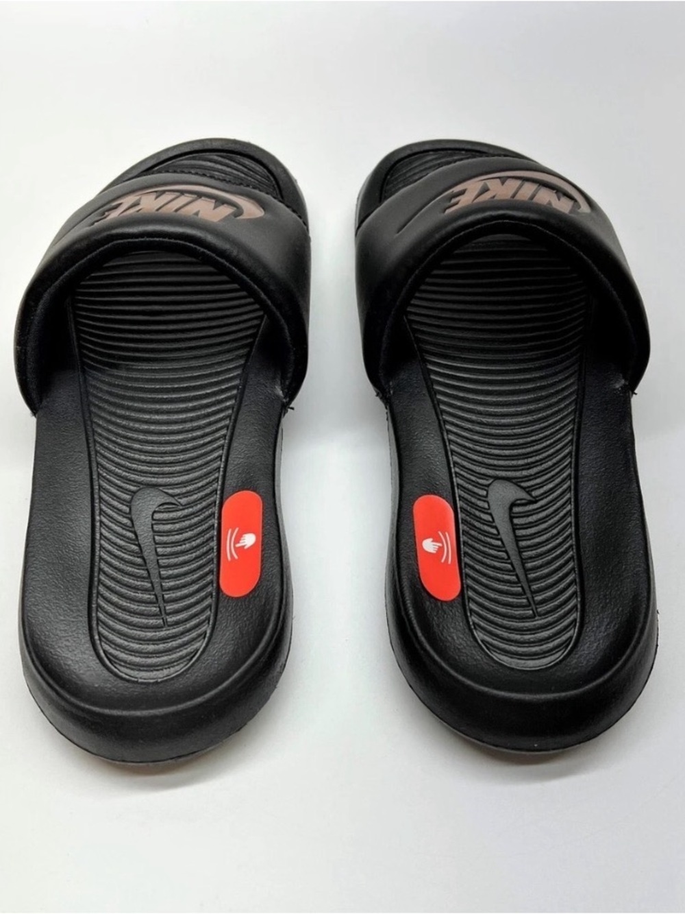 Nike Black Slides with Gold Swoosh - Picture 2 of 8